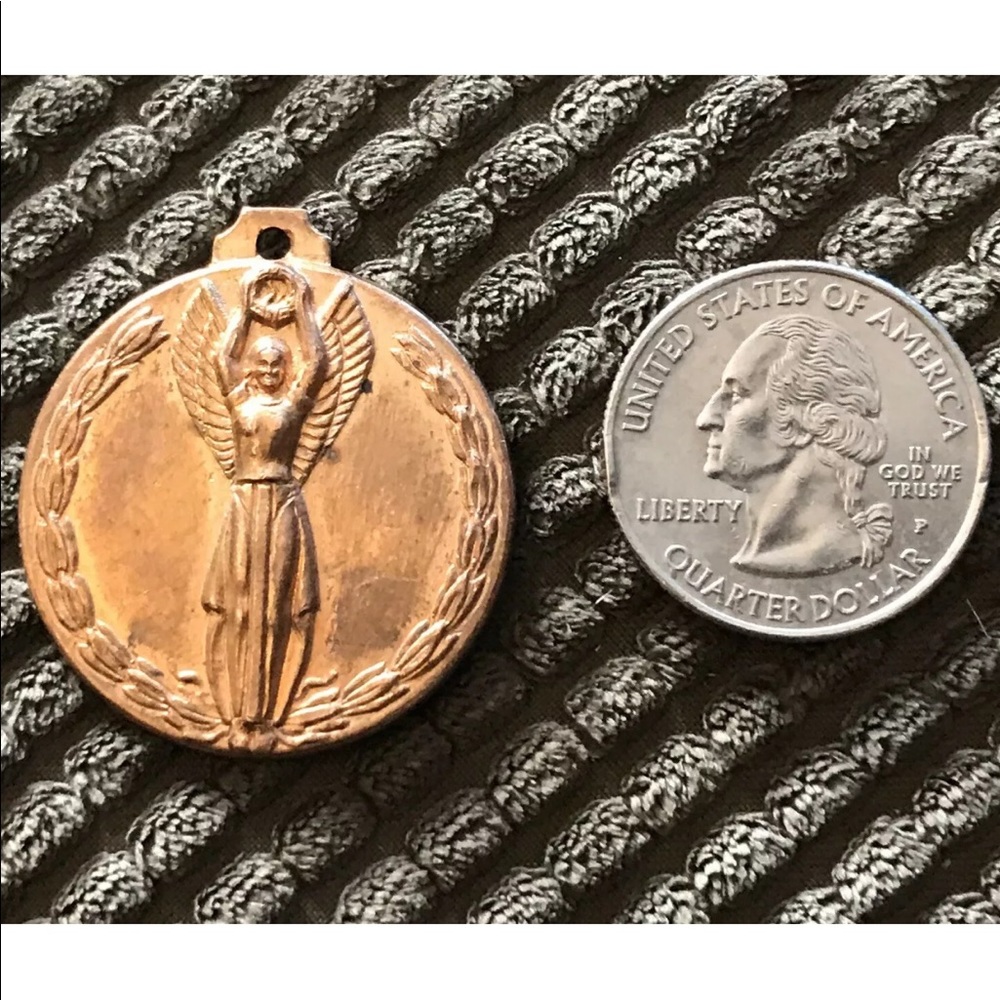 VINTAGE VICTORY ANGEL BRONZE  MEDAL PENDANT